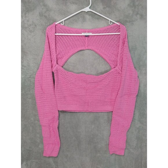 American Eagle Sweaters - American Eagle Sweater Womens Large Pink Crop Crochet Cotton Long Sleeve Barbie